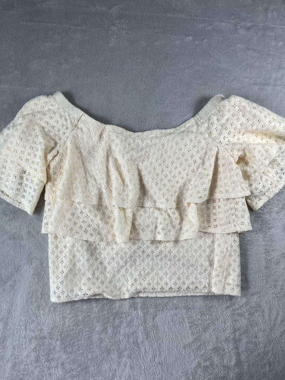 sz L Banana Republic Ivory Eyelet Off-The-Shoulder Ruffle Tier Top Country Boho